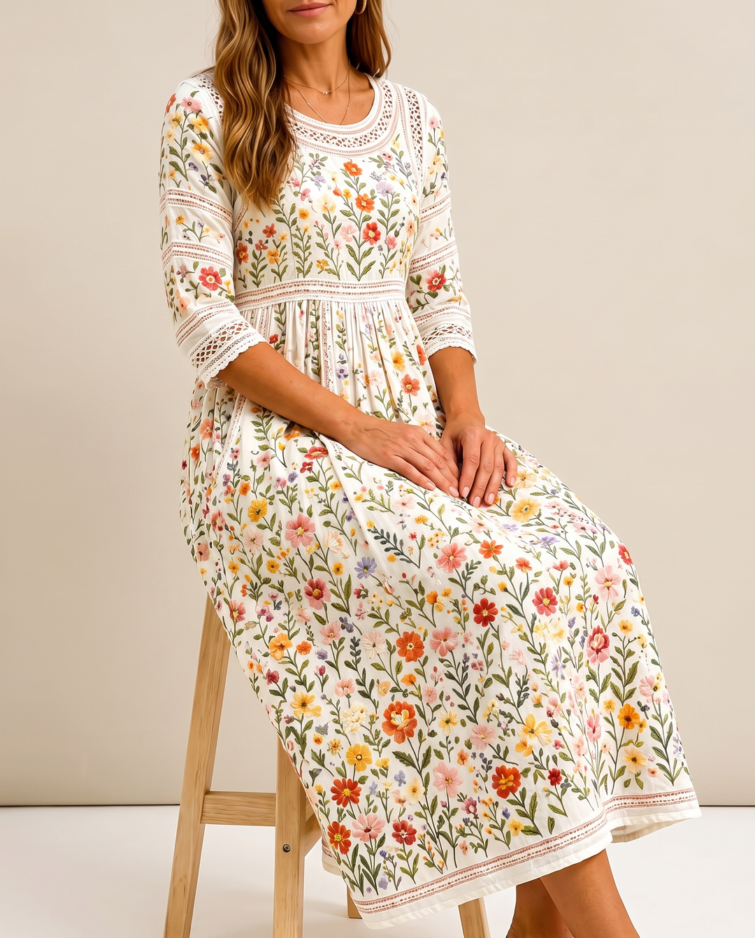 Robe Midi Charmante des Prairies de Fleurs Sauvages